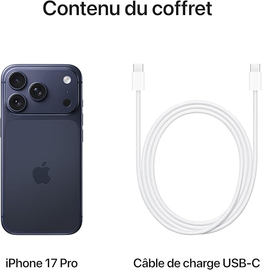 Apple iPhone 17 Pro 256 Go : Écran 6,3 pouces avec ProMotion jusqu’à 120 Hz, Puce A19 Pro, Autonomie prodigieuse.