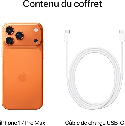 Apple iPhone 17 Pro Max 256 Go : Écran 6,9 Pouces, Puce A19 Pro, Autonomie Record sur iPhone, Système caméra Pro Fusion, Caméra Avant Center Stage